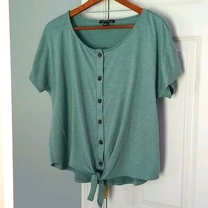 Green tie blouse
